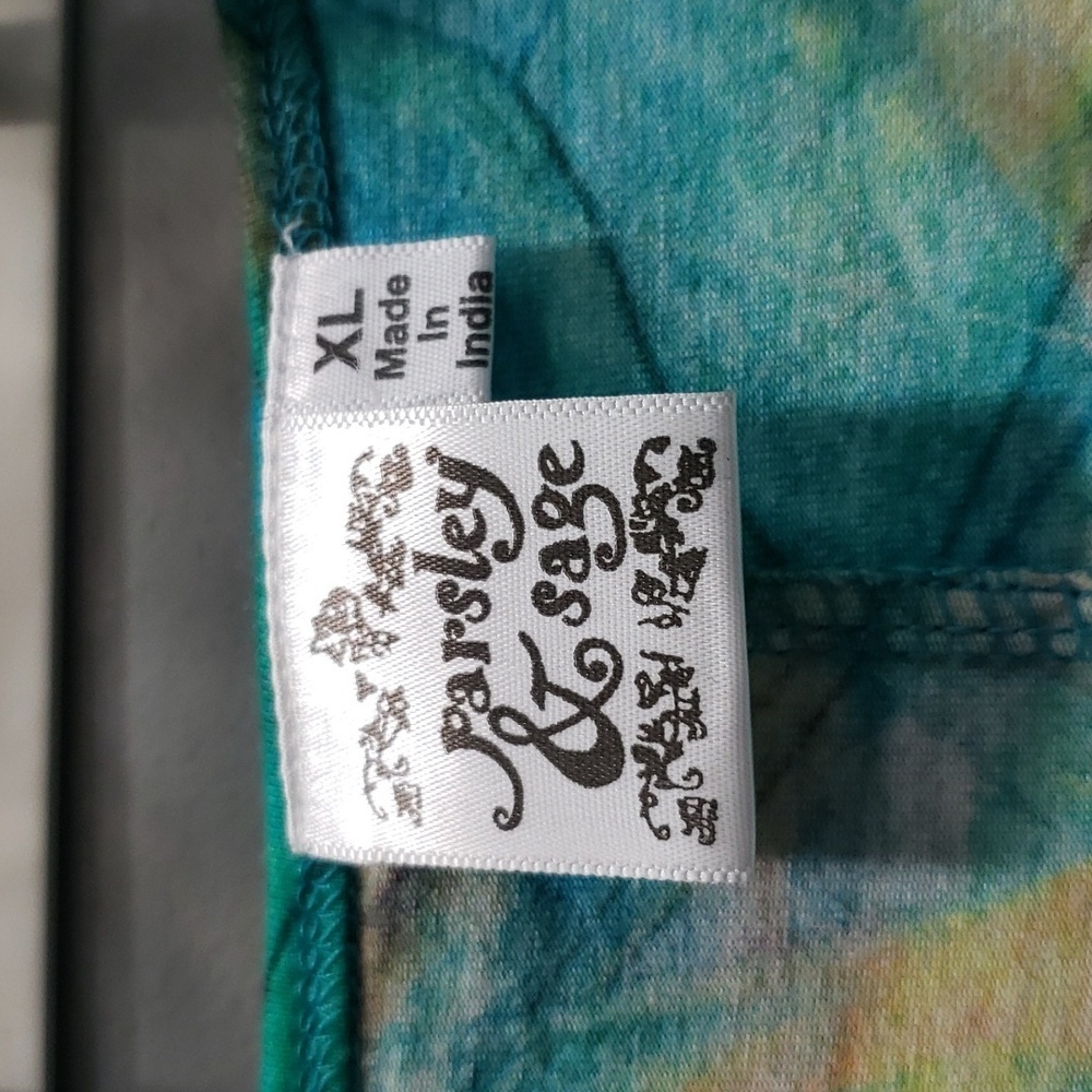 Parsley & Sage Short Sleeve Scoop Neck Turquoise Print Dress with Pockets, XL - Picture 4 of 7